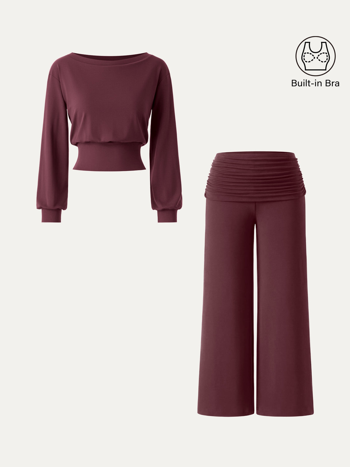 OGLmove Women's Boatneck Bra & Wide Leg Pants Set with Pockets