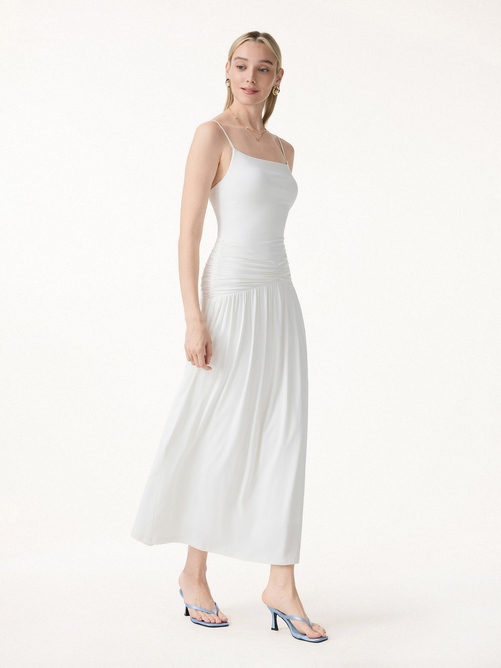 OGLmove Women's Not-See-Thru Spaghetti Gathered Maxi Bra Dress