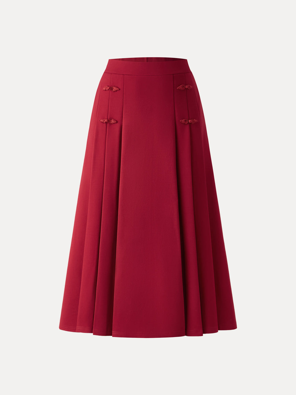 OGLmove Women's Pleated Frog Button Decor Midi A-Line Skirt