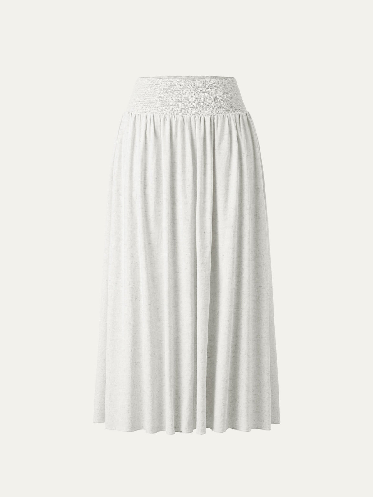 OGLmove Women's European Linen Smocked Waist Midi Skirt with Pockets