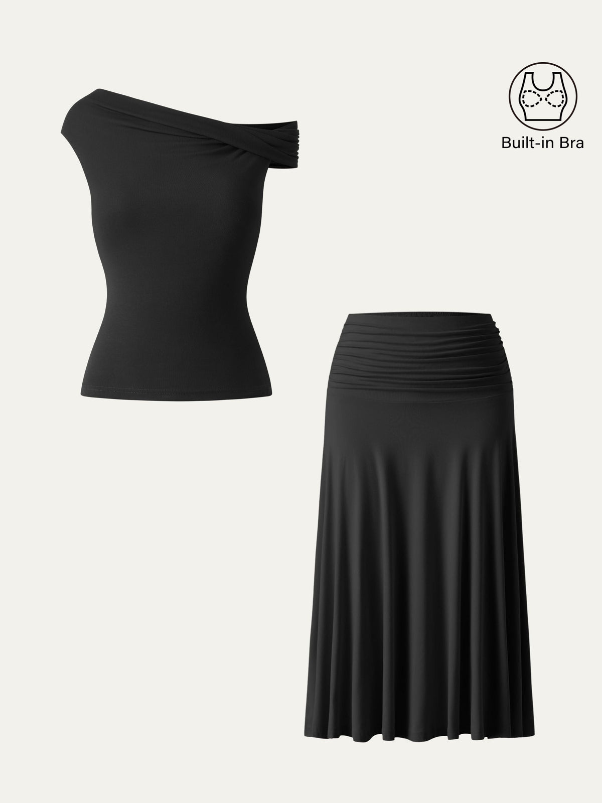 OGLmove Women's Multi-Wear Bra Top & Side Ruched A-Line Midi Skirt Set