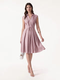 OGLmove Women's Viscose-Linen V-Neck Drawstring Midi Dress