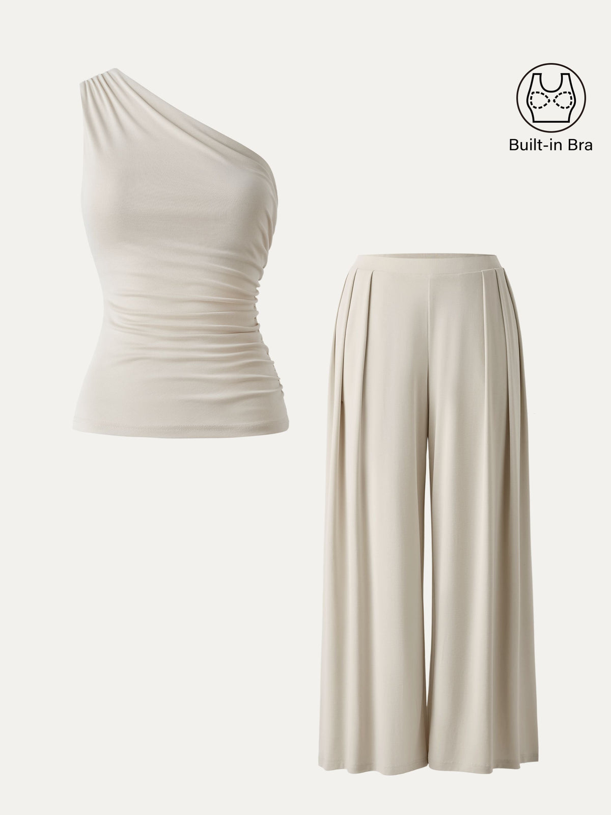 OGLmove Women's Regular Wide Leg Palazzo Pant with Pockets & Ruched Bra Tank Set