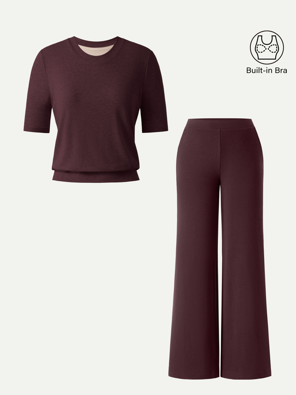 OGLmove Women's Mid Rise Wide Leg Pants & Crewneck Bra Top Set