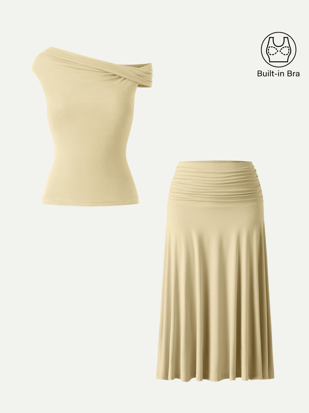 OGLmove Women's Multi-Wear Bra Top & Side Ruched A-Line Midi Skirt Set