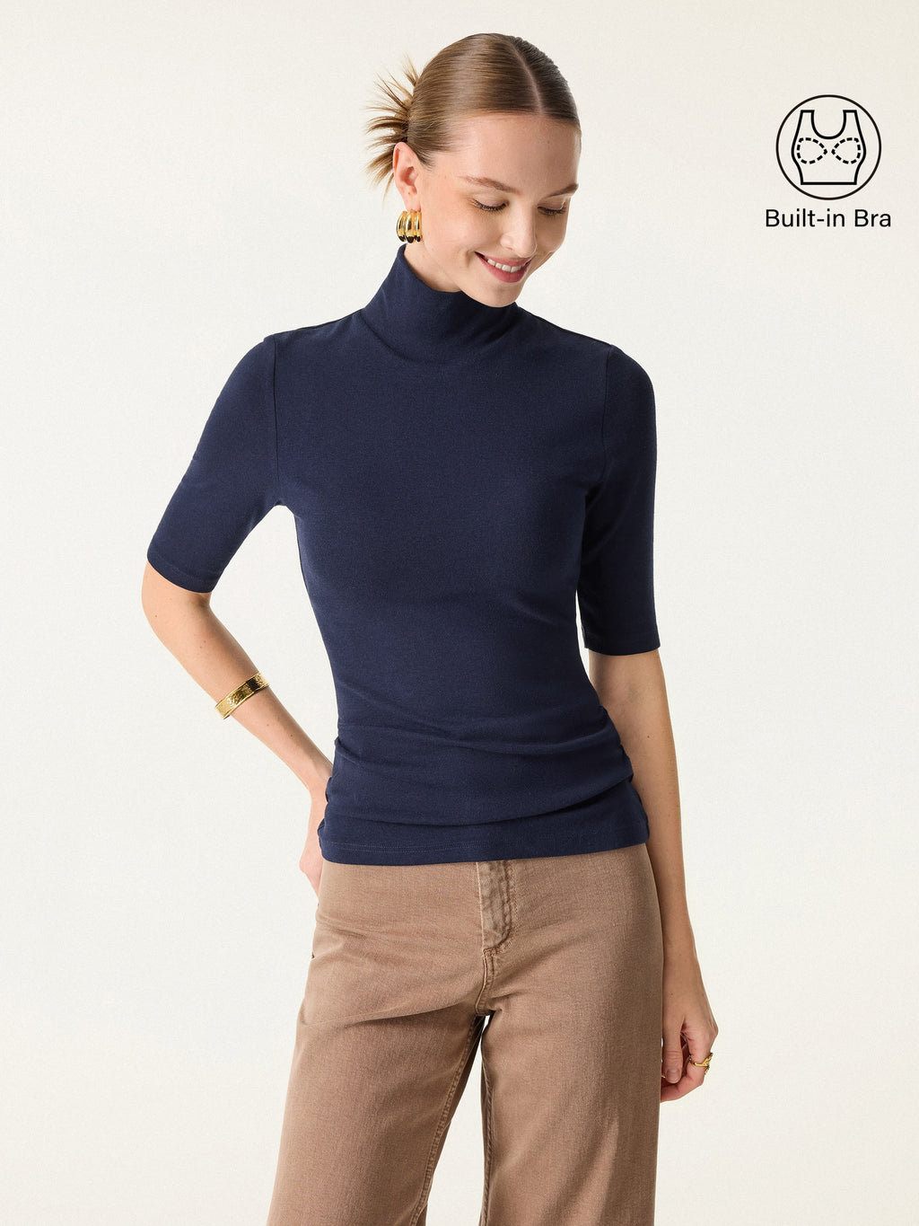 OGLmove Women's Essential Turtleneck Elbow Sleeve Bra Top
