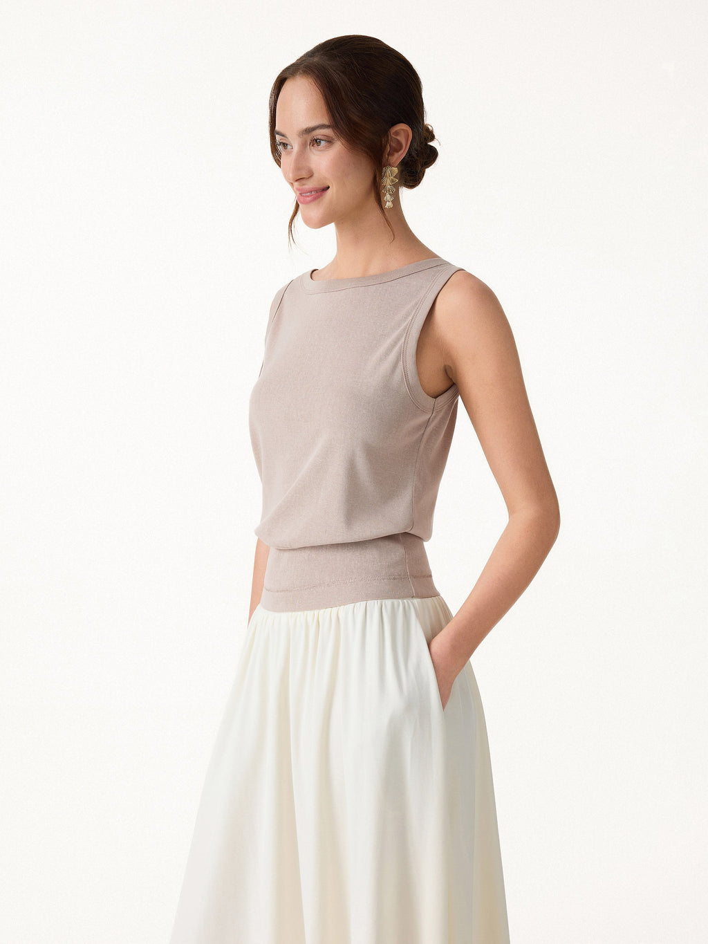 OGLmove Women's Cotton-Linen Blend Reversible Boatneck Low Back Top