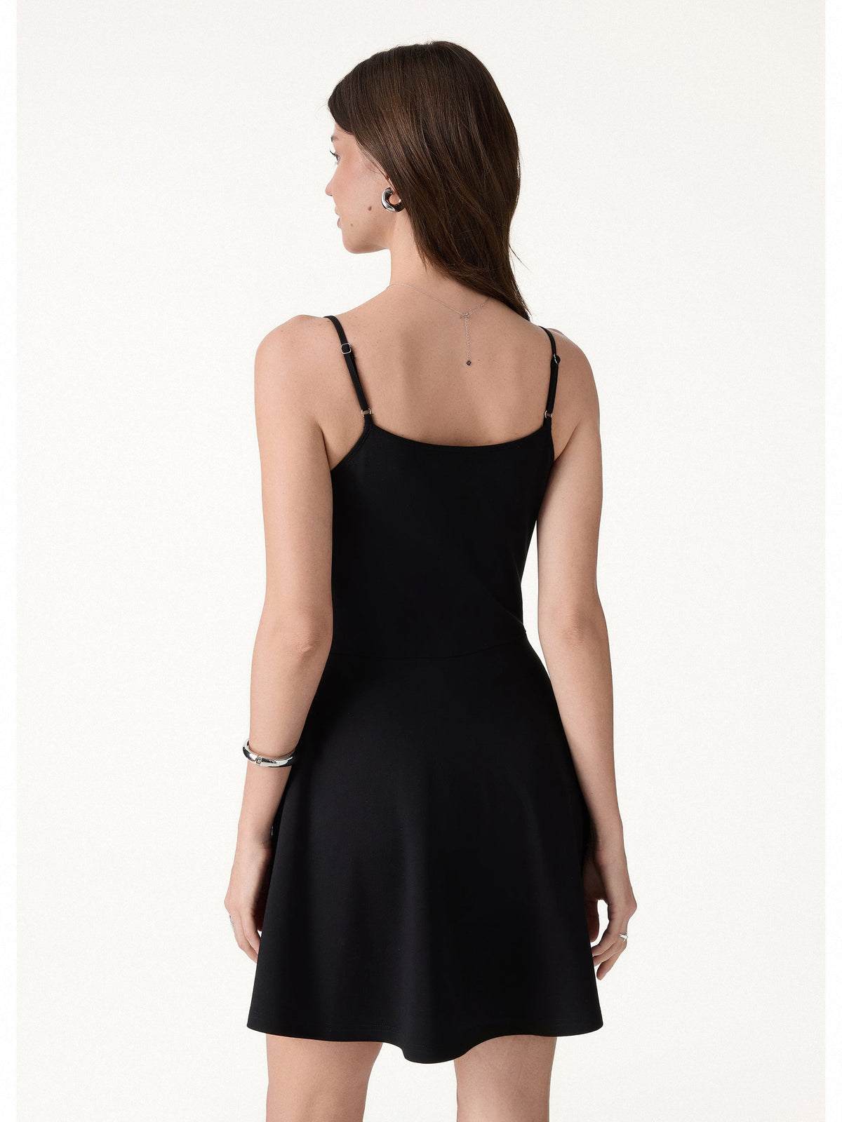 OGLmove Women's Stretch Ponte Square Neck A-Line Bra Mini Dress with Pockets