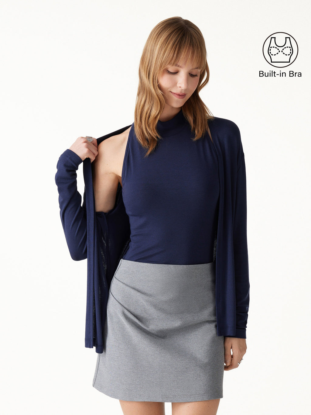OGLmove Women's Mock Neck Bra Top & Open-Front Long Sleeve Cardigan Set