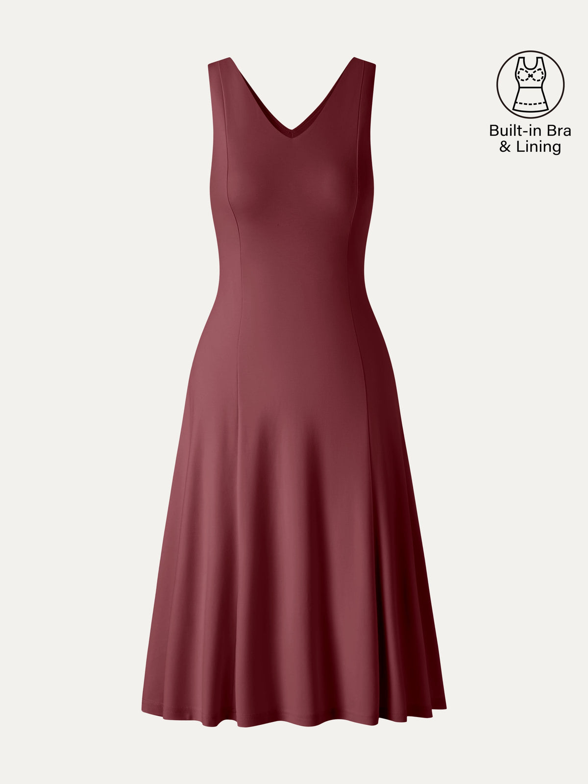 OGLmove Women's Stretch Ponte V-Neck A-Line Midi Bra Dress