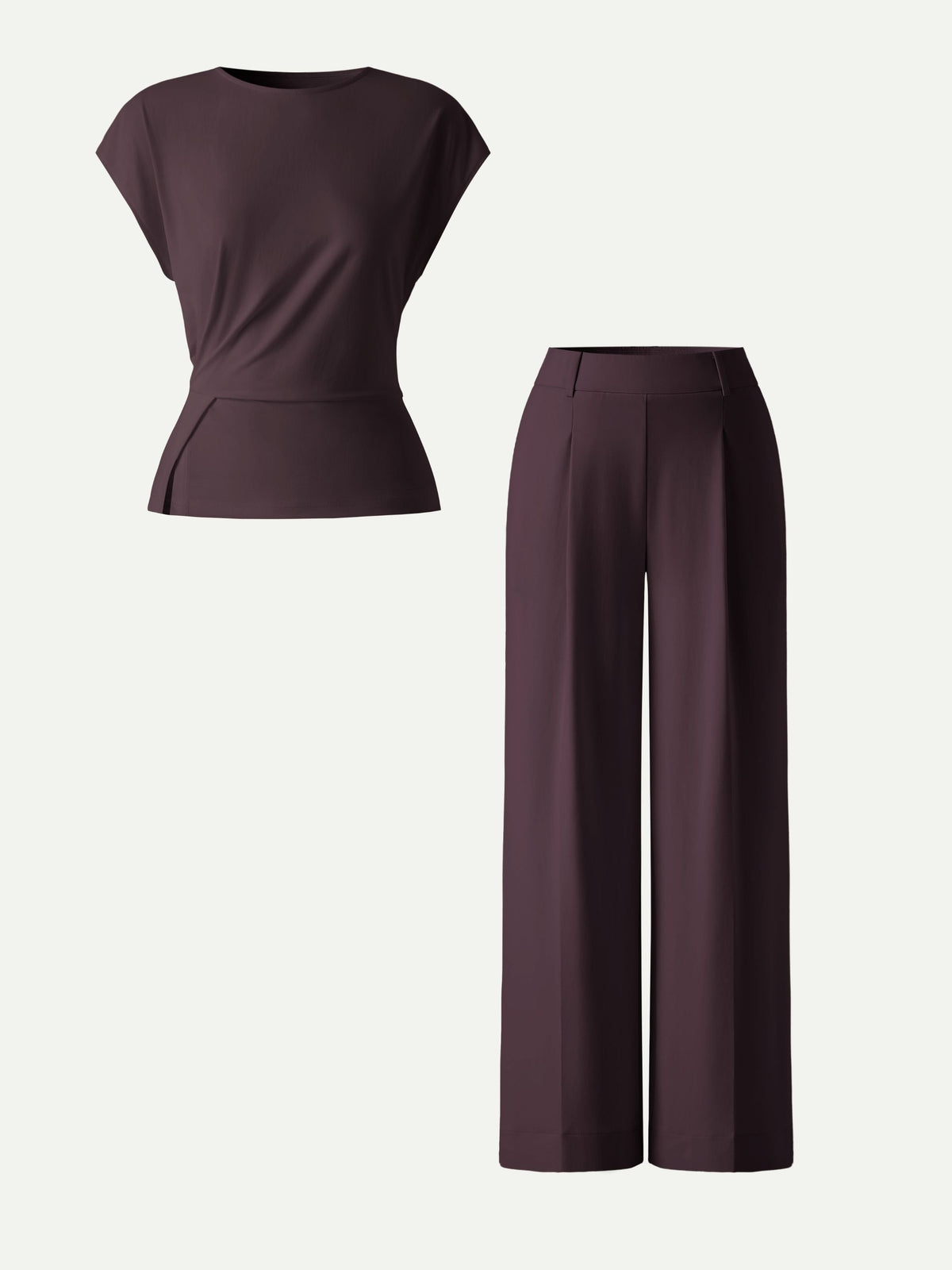 OGLmove Women's Round Neck Cap Sleeve Top & High Rise Wide Leg Pants Set