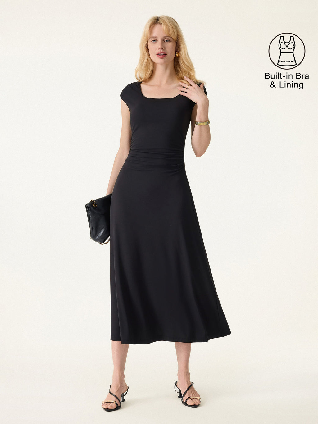 OGLmove Women's SkinKiss Cooling Square Neck Ruched Midi Bra Dress