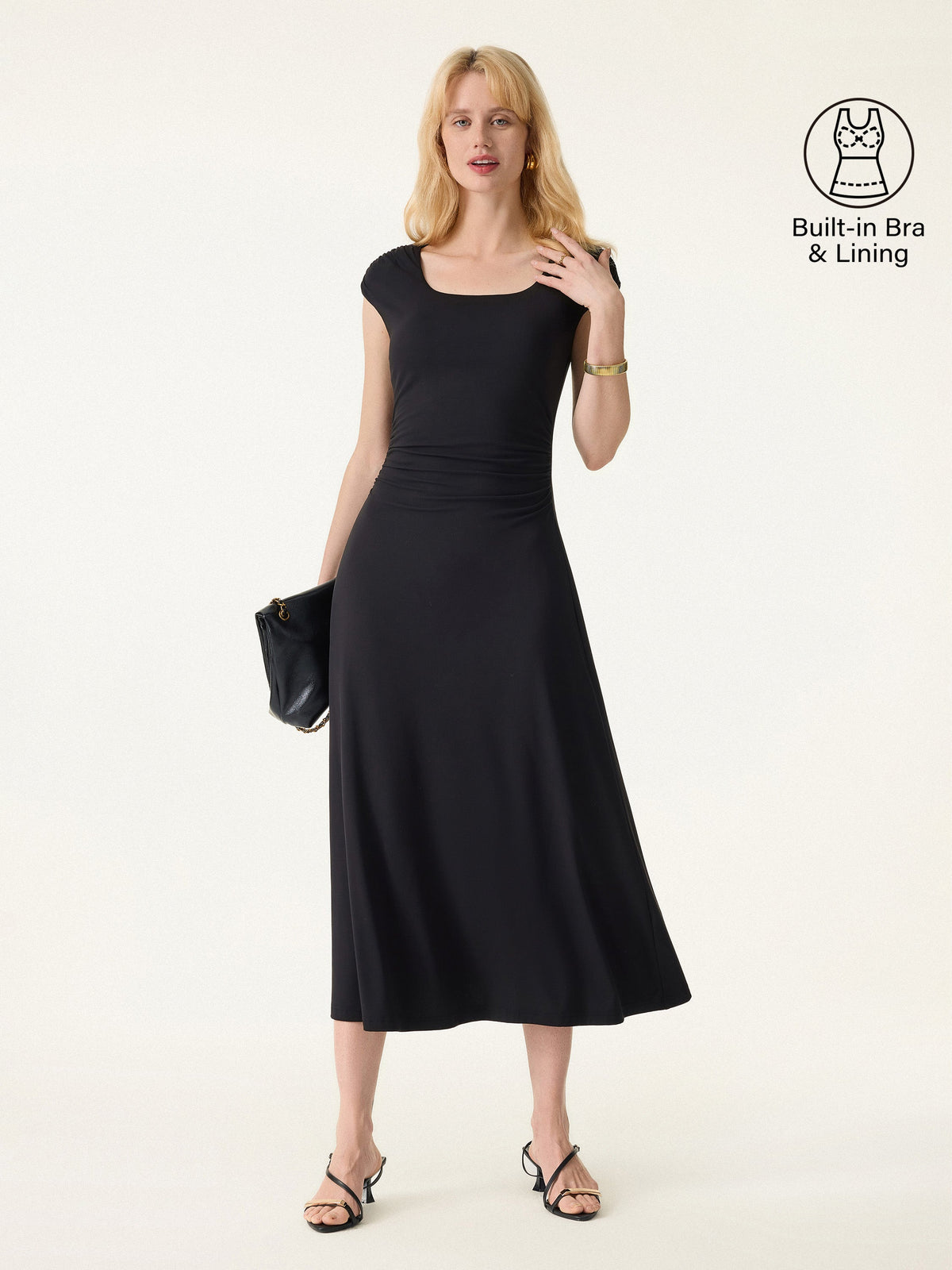 OGLmove Women's SkinKiss Cooling Square Neck Ruched Midi Bra Dress