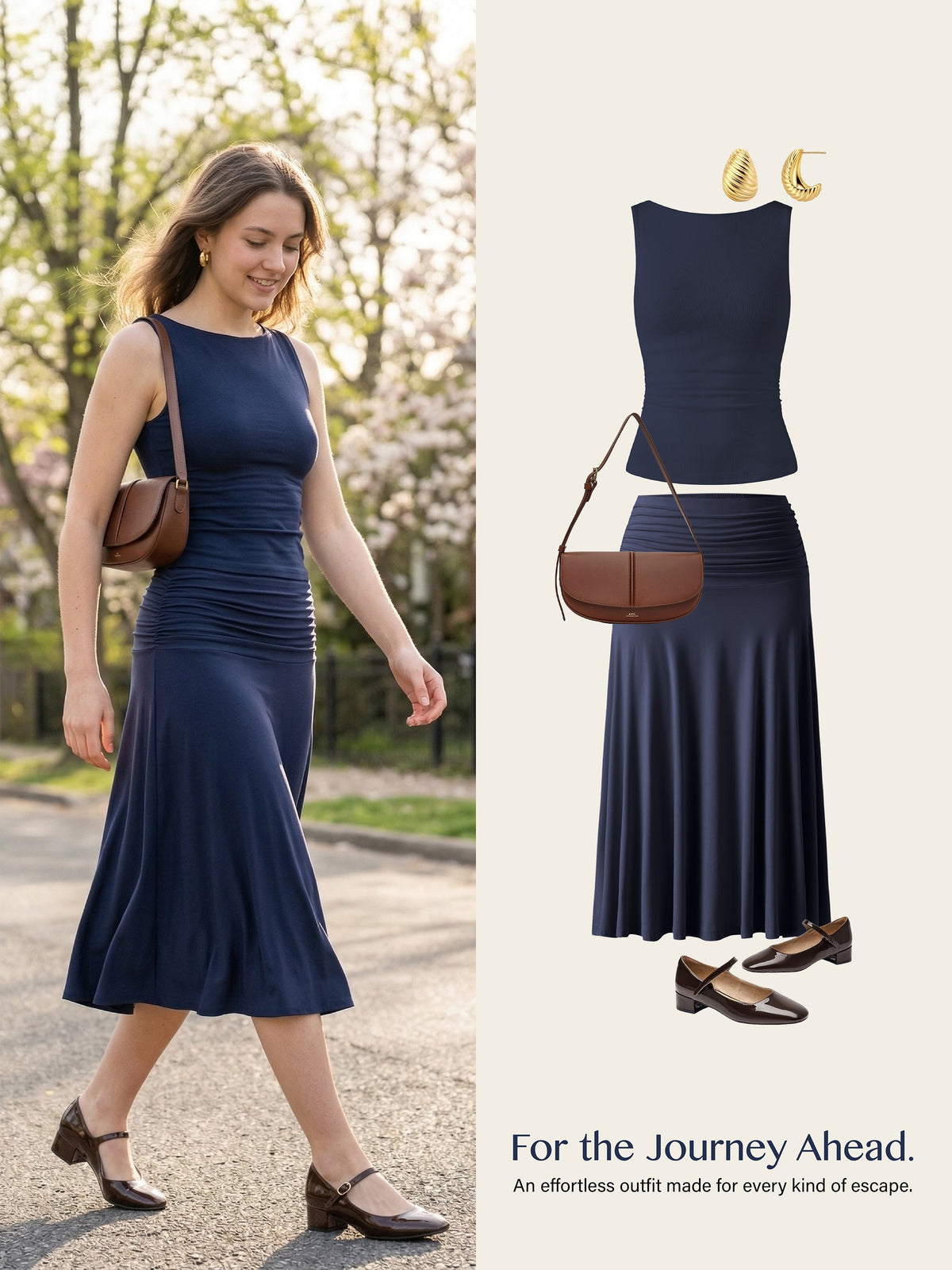 OGLmove Women's Open Back Bra Tank & Side Ruched A-line Midi Skirt Set