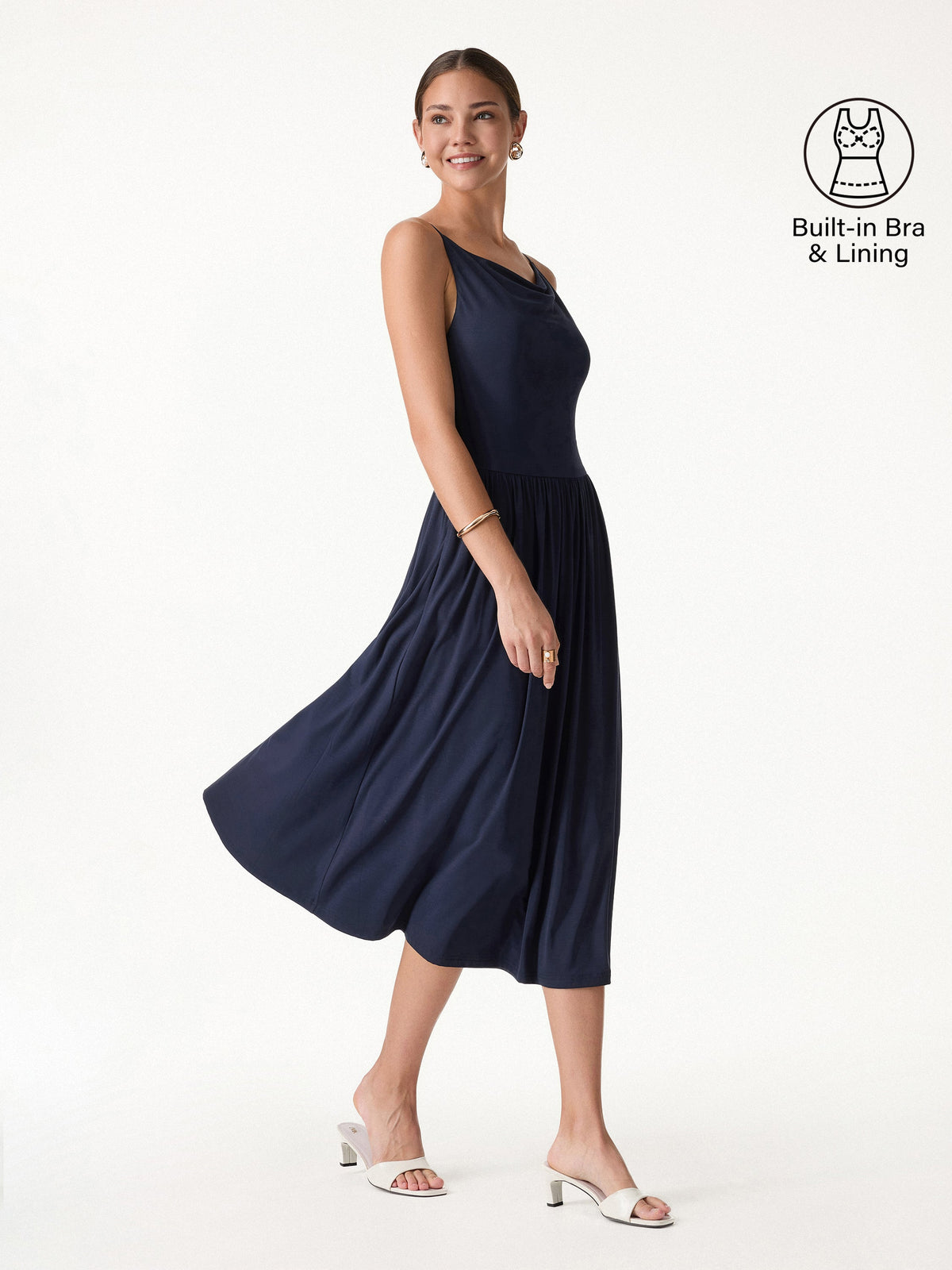 OGLmove SkinKiss Cowl Neck Open-Back Midi Bra Dress