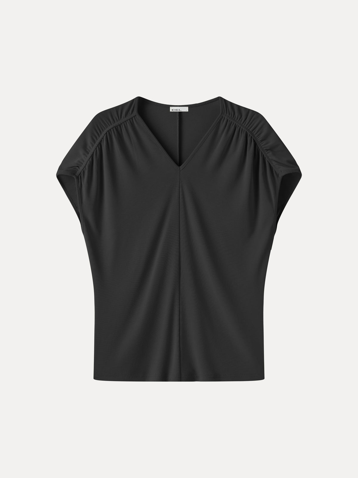 OGLmove Women's Sandwashed Modal Relaxed V-Neck Gathered Shoulder Top