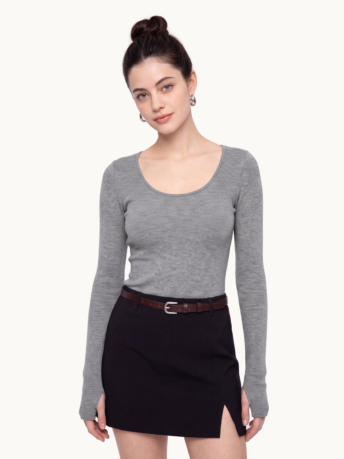 OGLmove Women's Round Neck Long Sleeve Lyocell-Wool Top