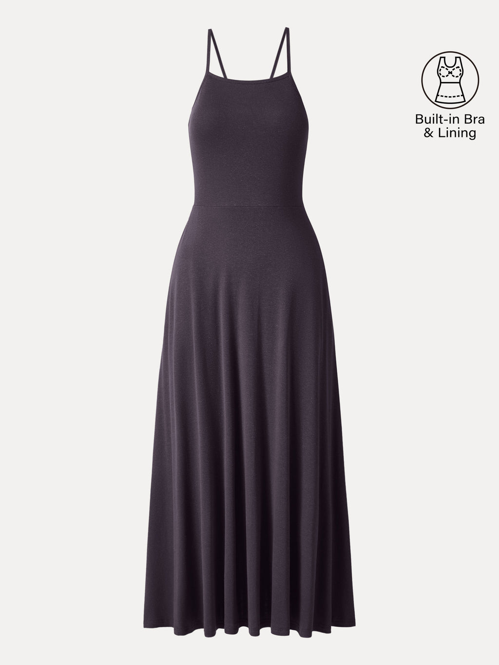 OGLmove Women's Soft Linen Knit Spaghetti Midi Bra Dress