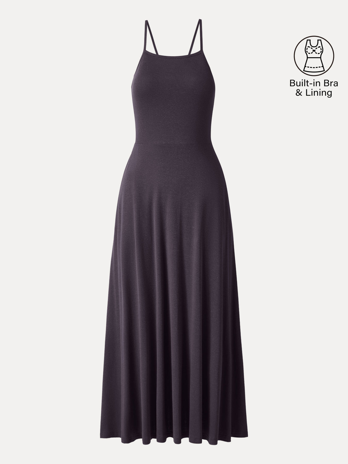 OGLmove Women's Soft Linen Knit Spaghetti Midi Bra Dress
