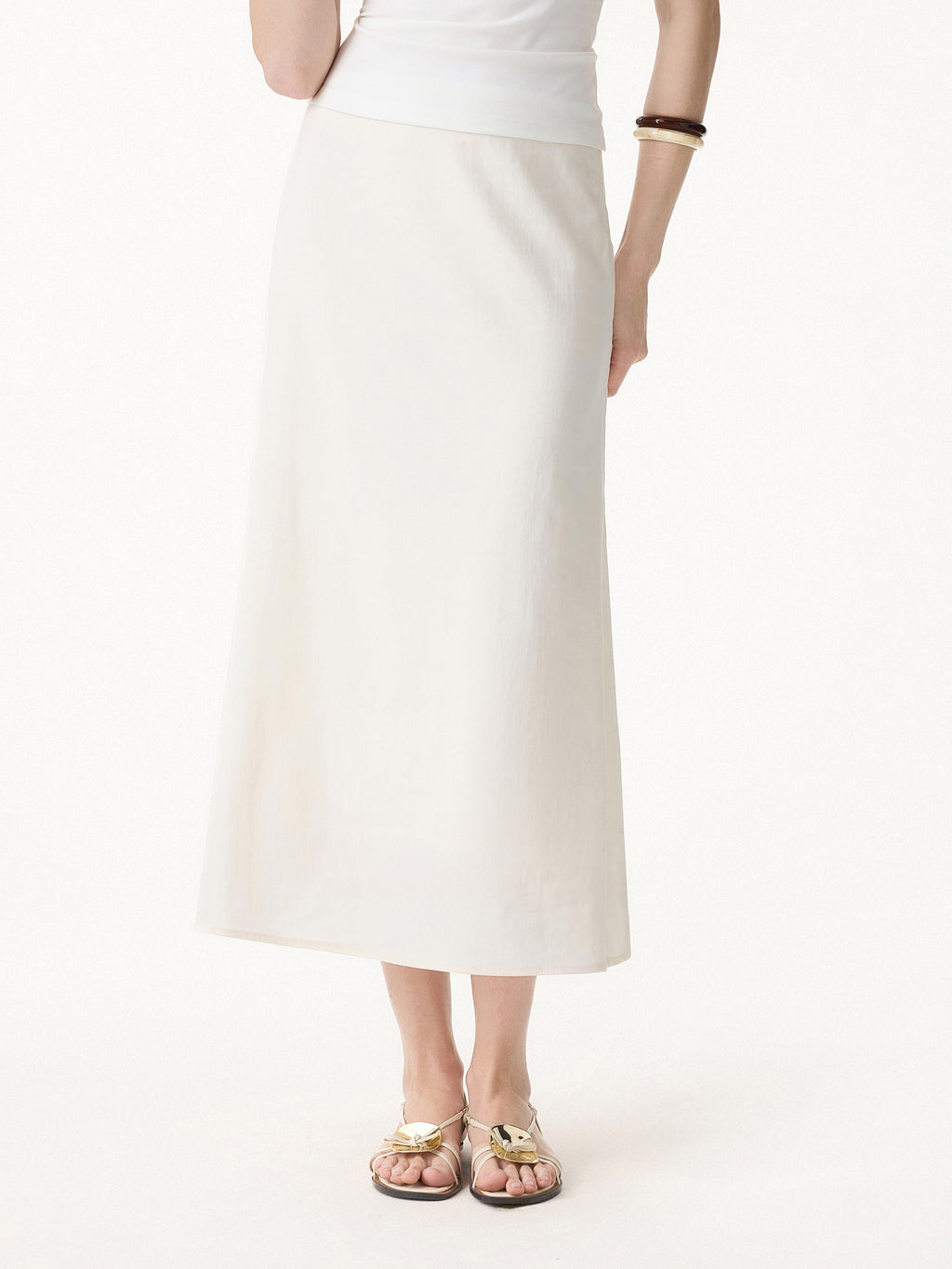 OGLmove Women's Lyocell-Linen Blend High Rise Flared Maxi Pull-On Skirt