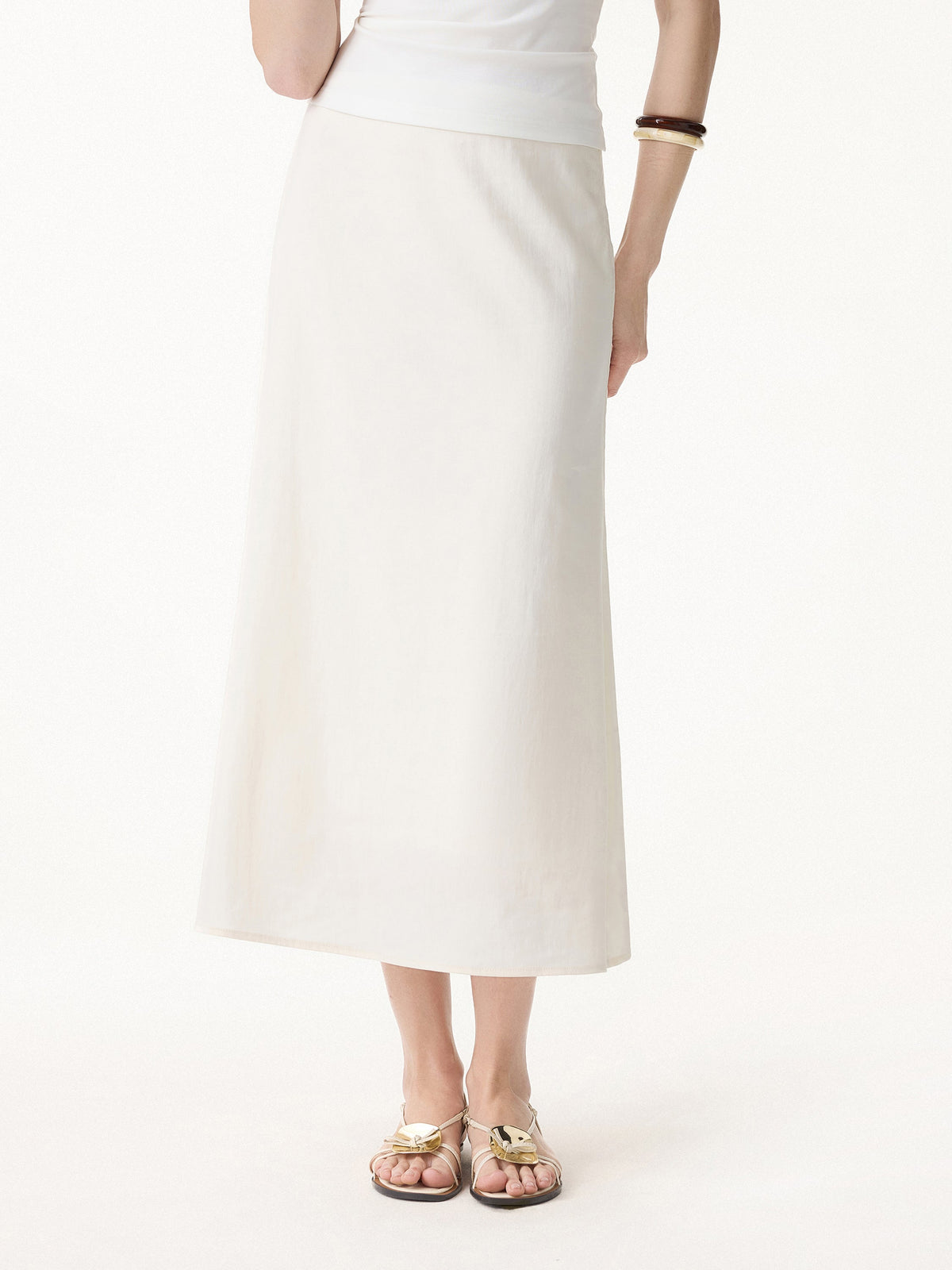 OGLmove Women's Lyocell-Linen Blend High Rise Flared Maxi Pull-On Skirt