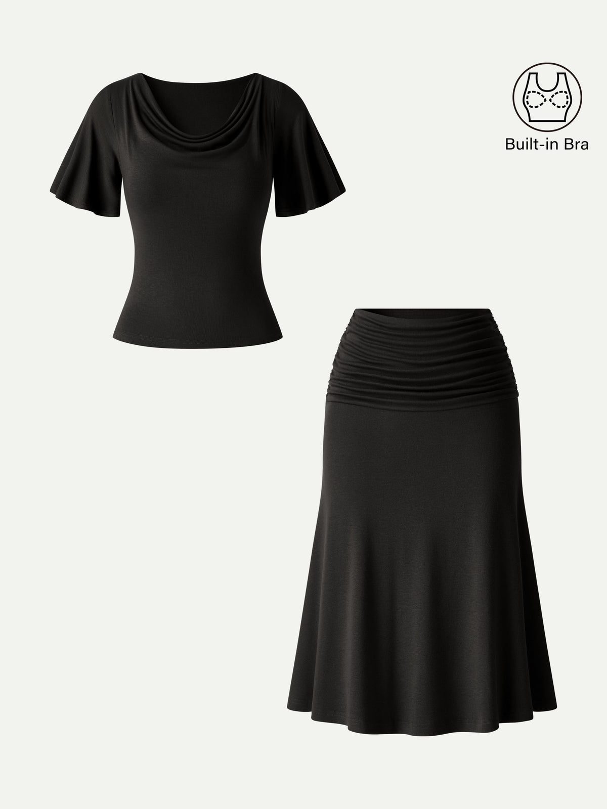OGLmove Flutter Sleeve Bra Top and Midi Mermaid Skirt Set