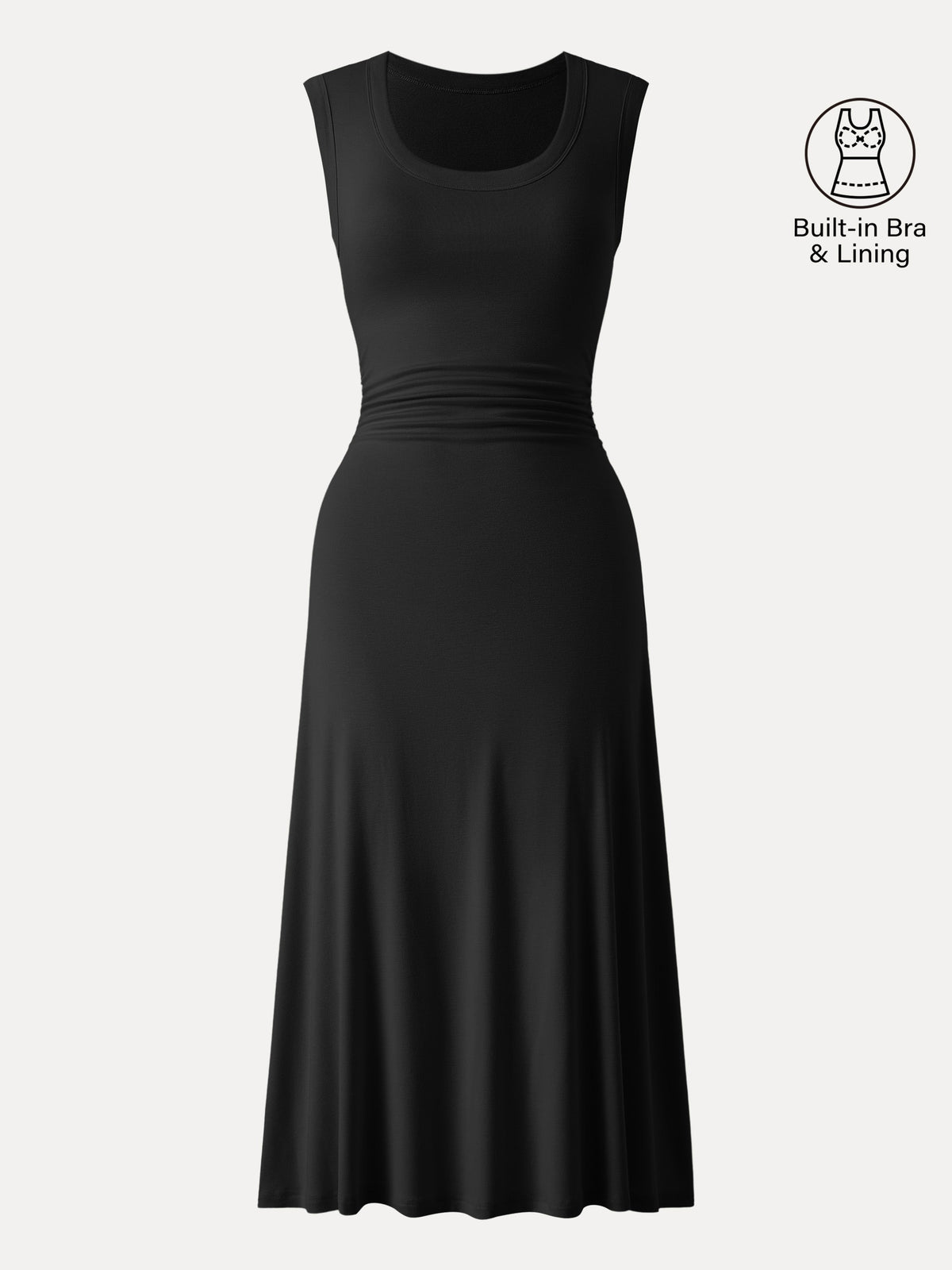 OGLmove Women's Scoop Neck Side Ruched New Airy Bra Midi Dress