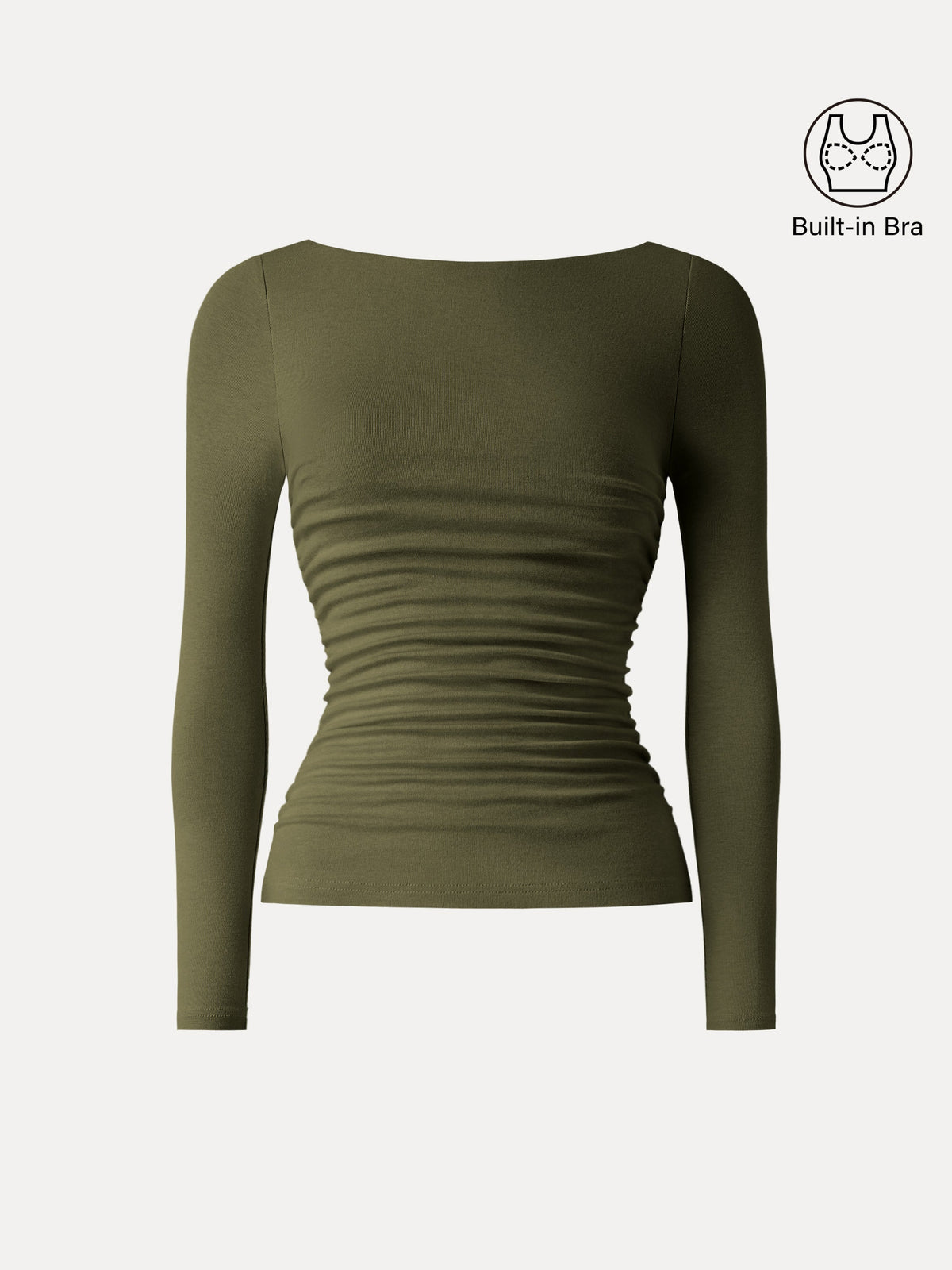 OGLmove Women's Light Warm Boatneck Ruched Bra Top