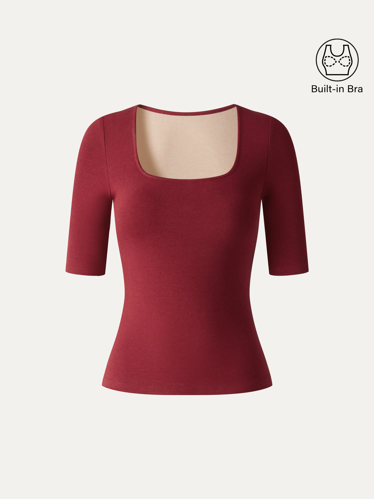 OGLmove Women's Eco-Mousse Square Neck Elbow Sleeve Bra Top