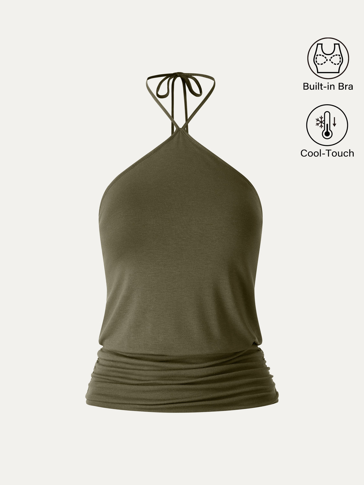 OGLmove Women's CoolTouch Halter Ruched Hem Bra Top
