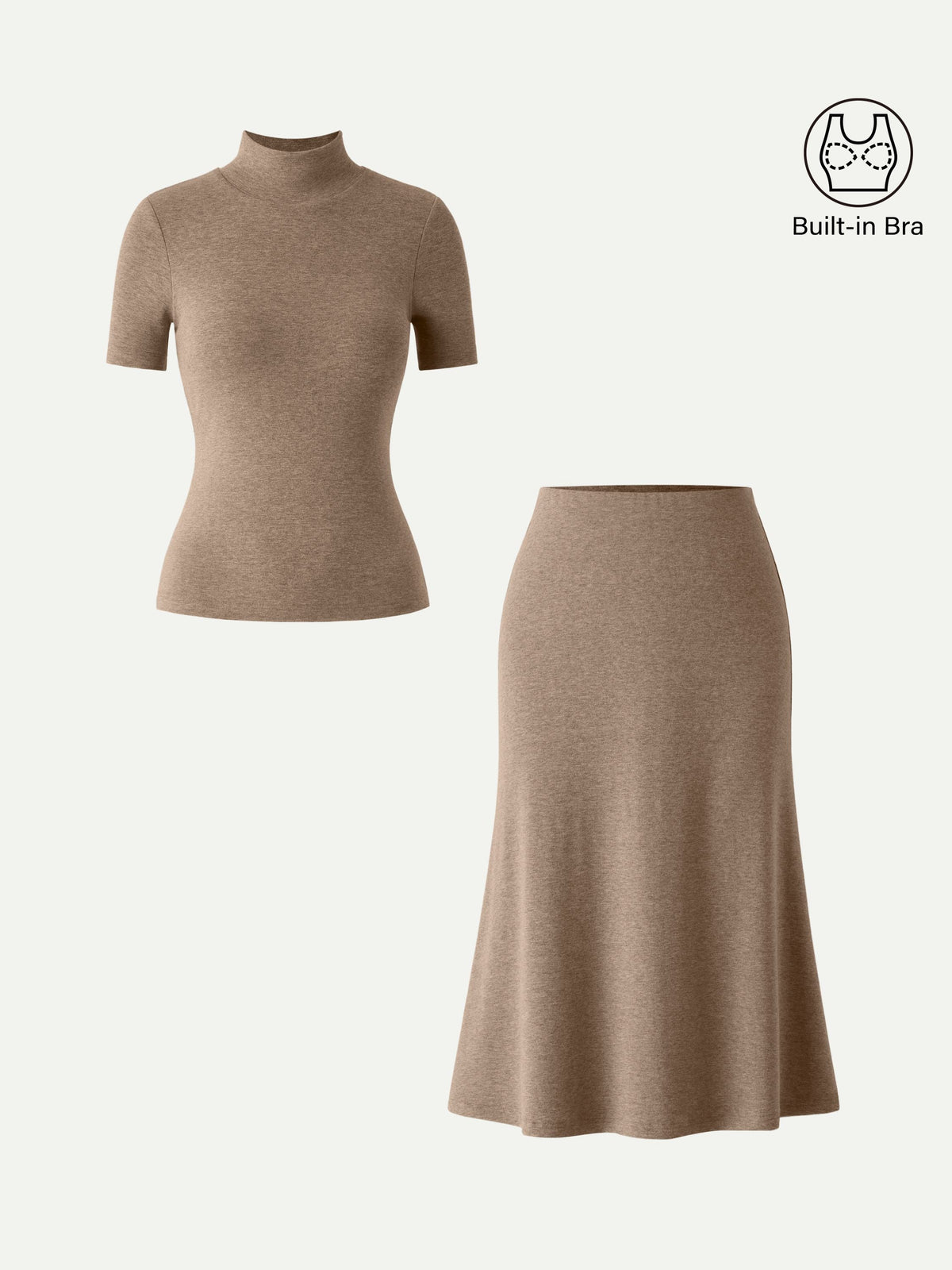 OGLmove Women's Mockneck Short Sleeve Bra Top & Pull-On Midi Skirt Set