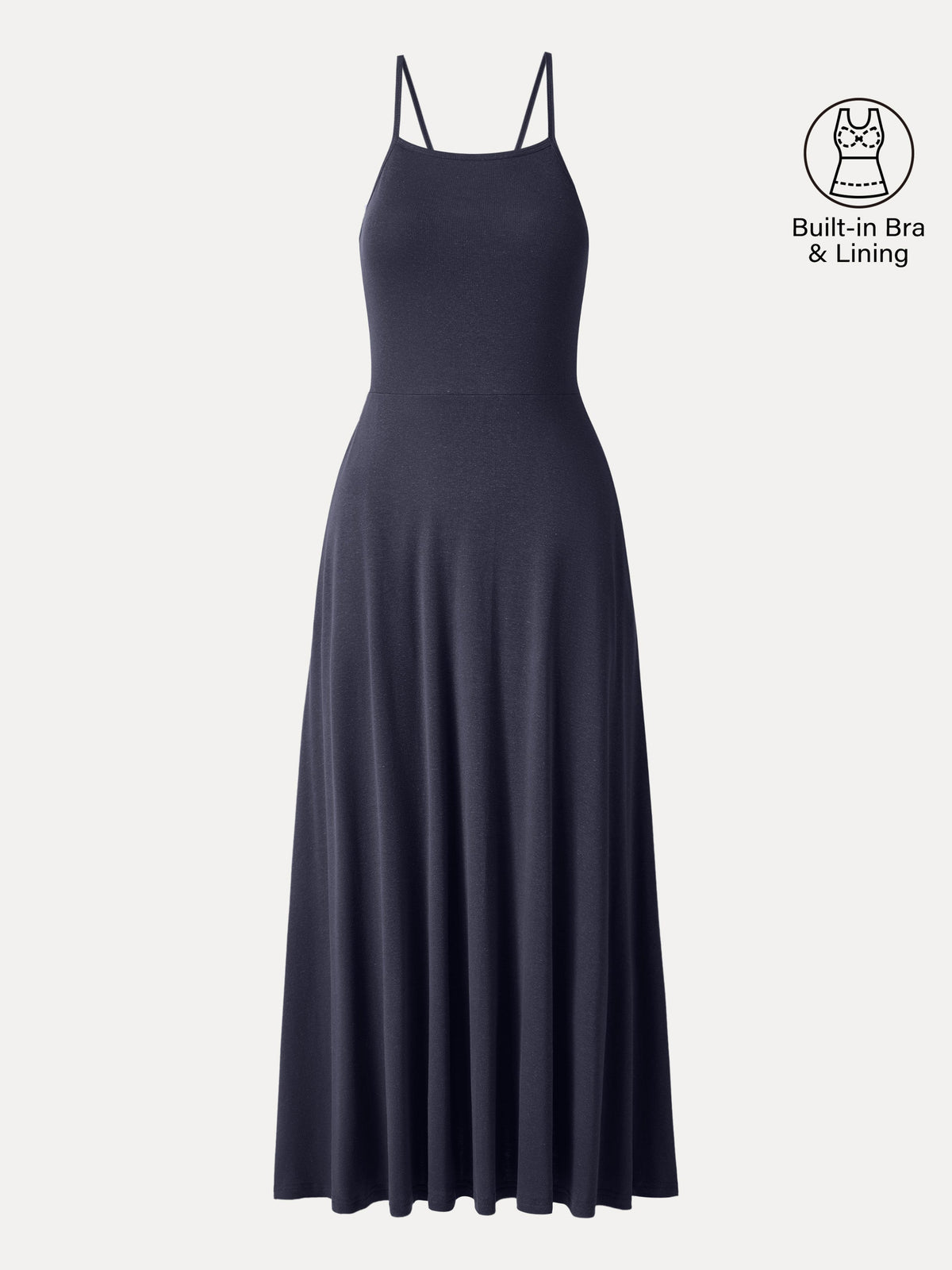 OGLmove Women's Soft Linen Knit Spaghetti Midi Bra Dress