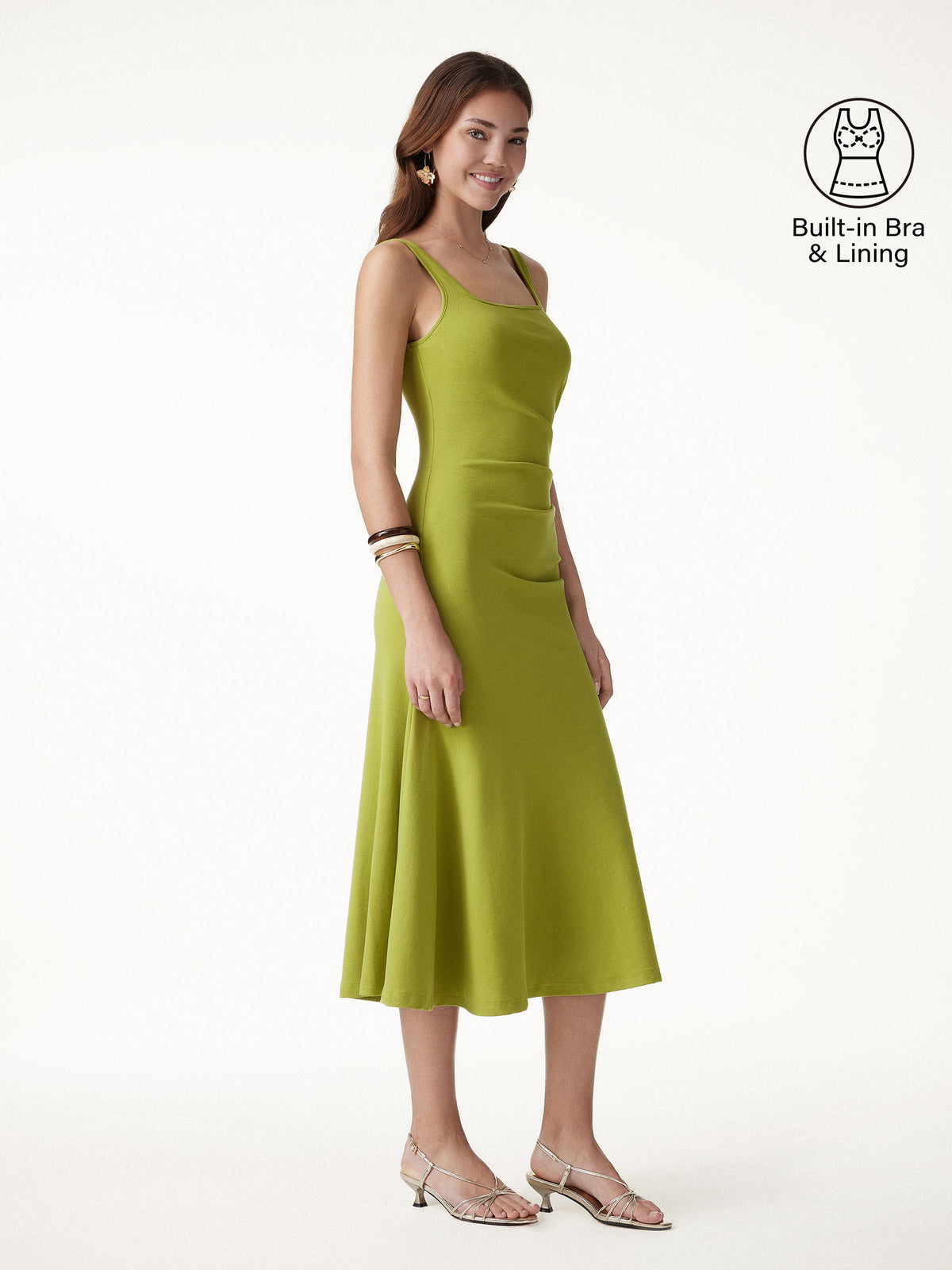 OGLmove Women's Square Neck Tucked Open Back Bra Midi Dress