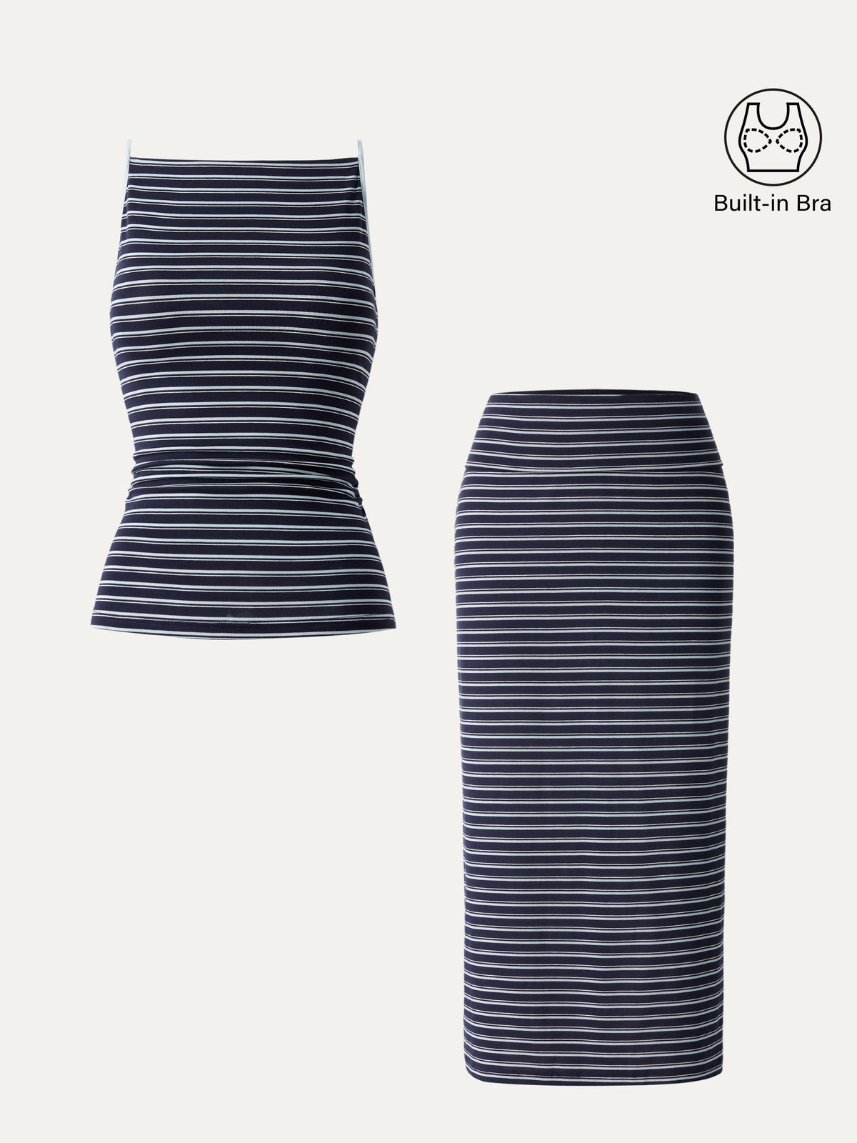 OGLmove Women's Striped Spaghetti Bra Top & Low Rise Midi Skirt Set