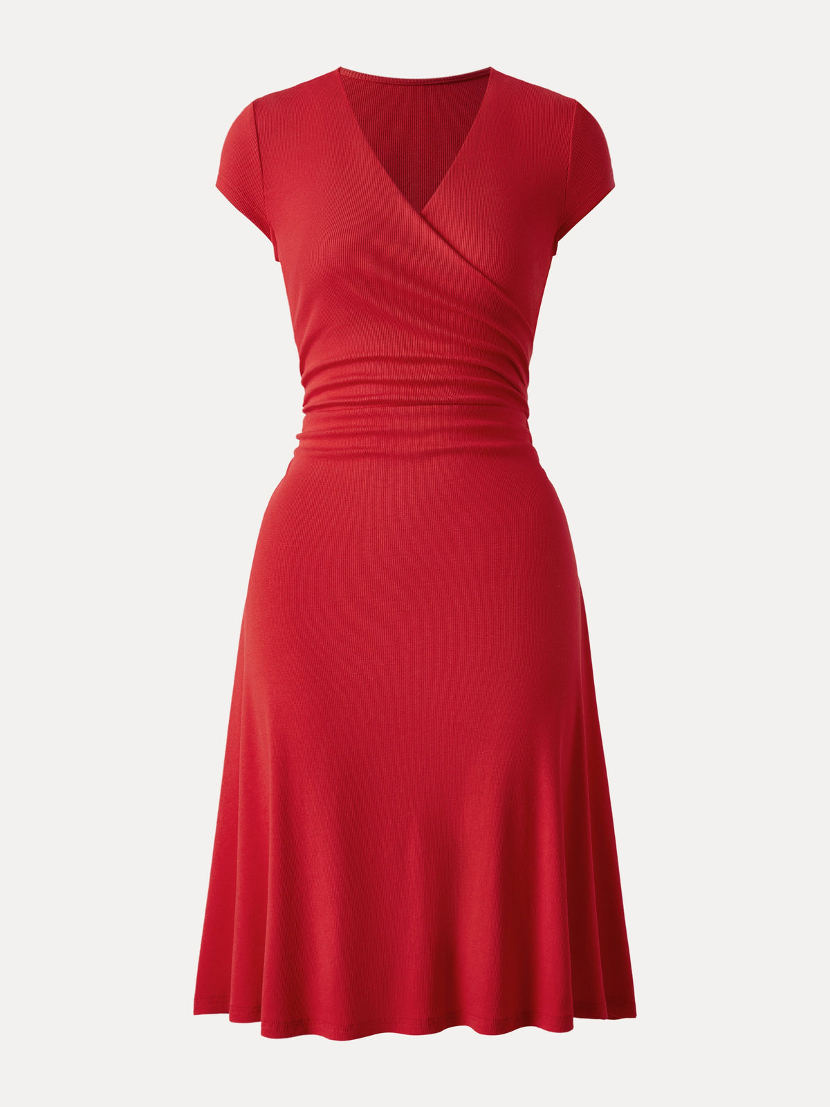 OGLmove Women's Stretch Cotton Surplice V-Neck Cap Sleeve Midi Dress