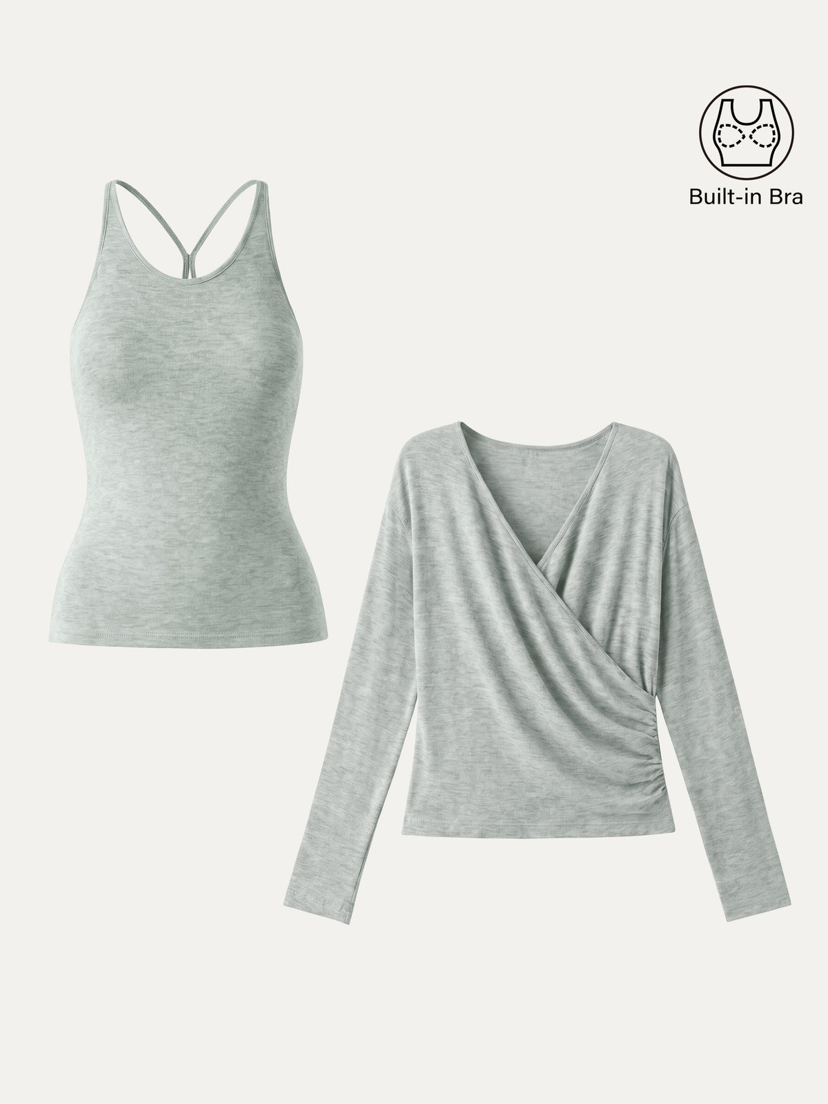 OGLmove Women's Eco-MiYaMoon Cashmere Blend Long Sleeve Surplice Ruched Cami Top