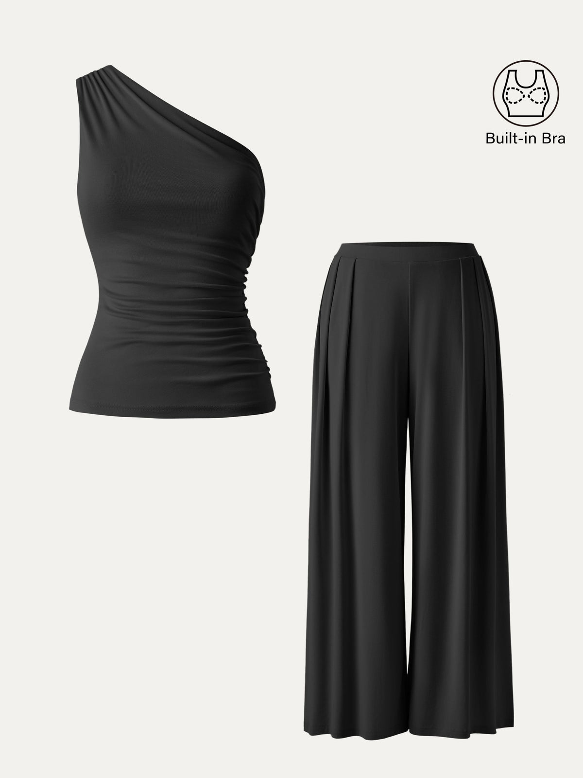 OGLmove Women's Regular Wide Leg Palazzo Pant with Pockets & Ruched Bra Tank Set