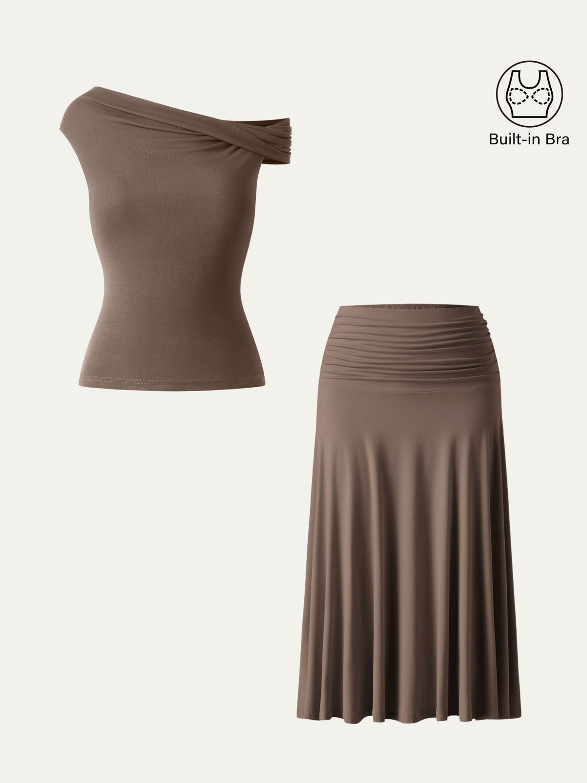OGLmove Women's Multi-Wear Bra Top & Side Ruched A-Line Midi Skirt Set