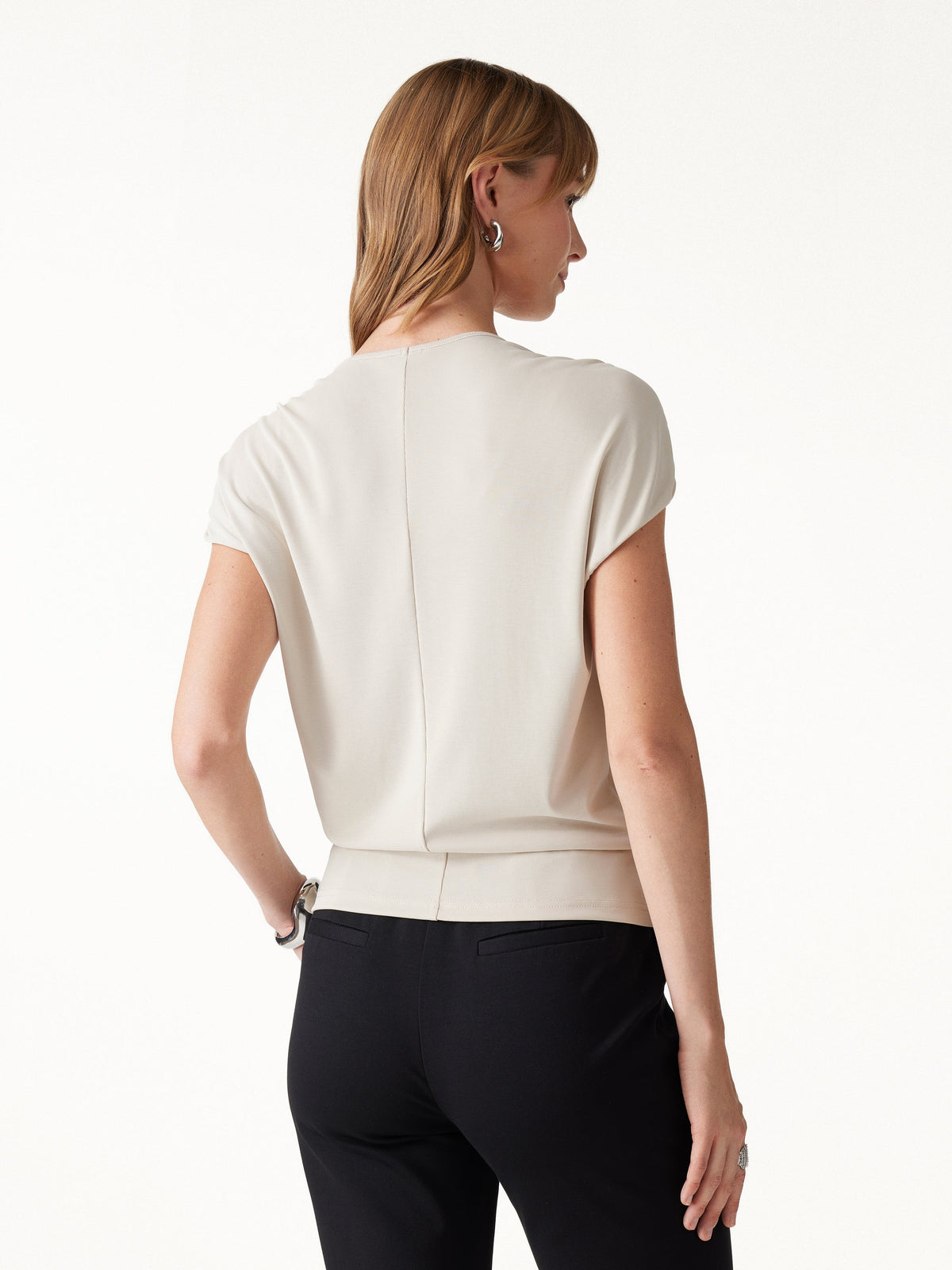 OGLmove Women's Modal Relaxed V-Neck Gathered Shoulder Top