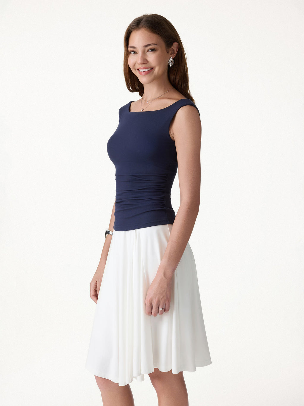 OGLmove Women's Boatneck Low Back Gathered Bra Top