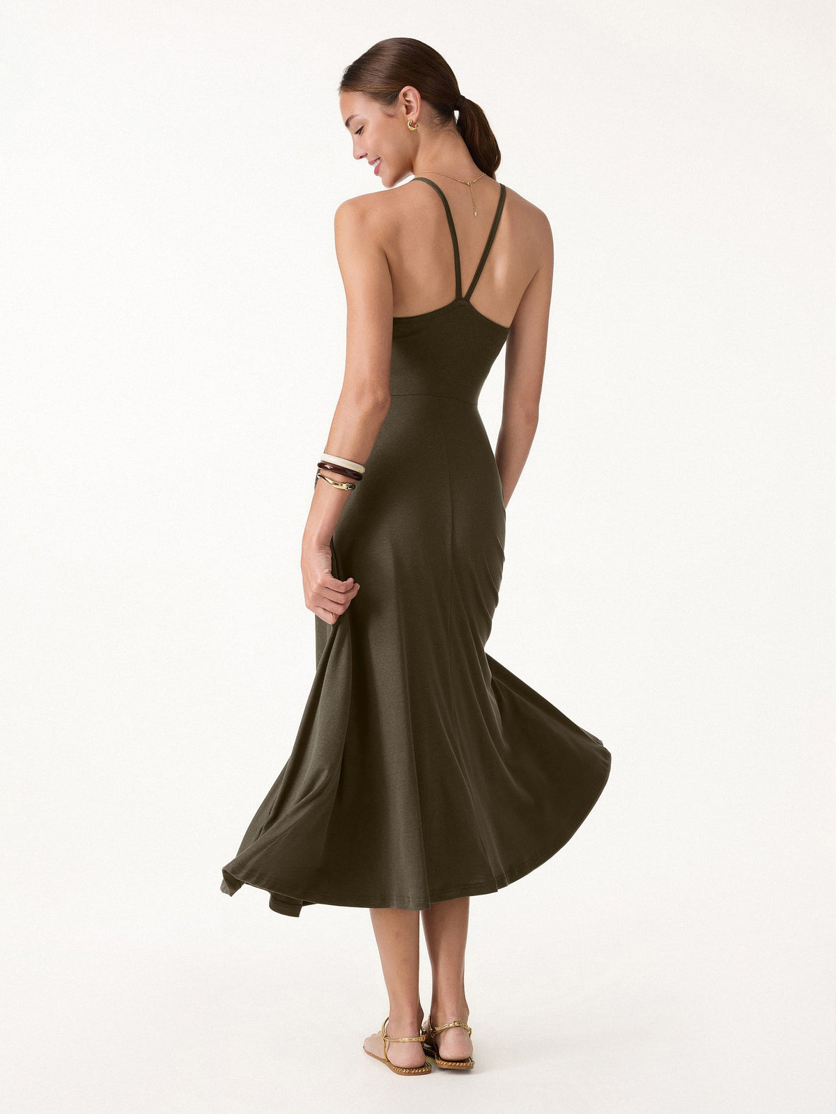 OGLmove Women's Soft Spaghetti Midi Bra Dress