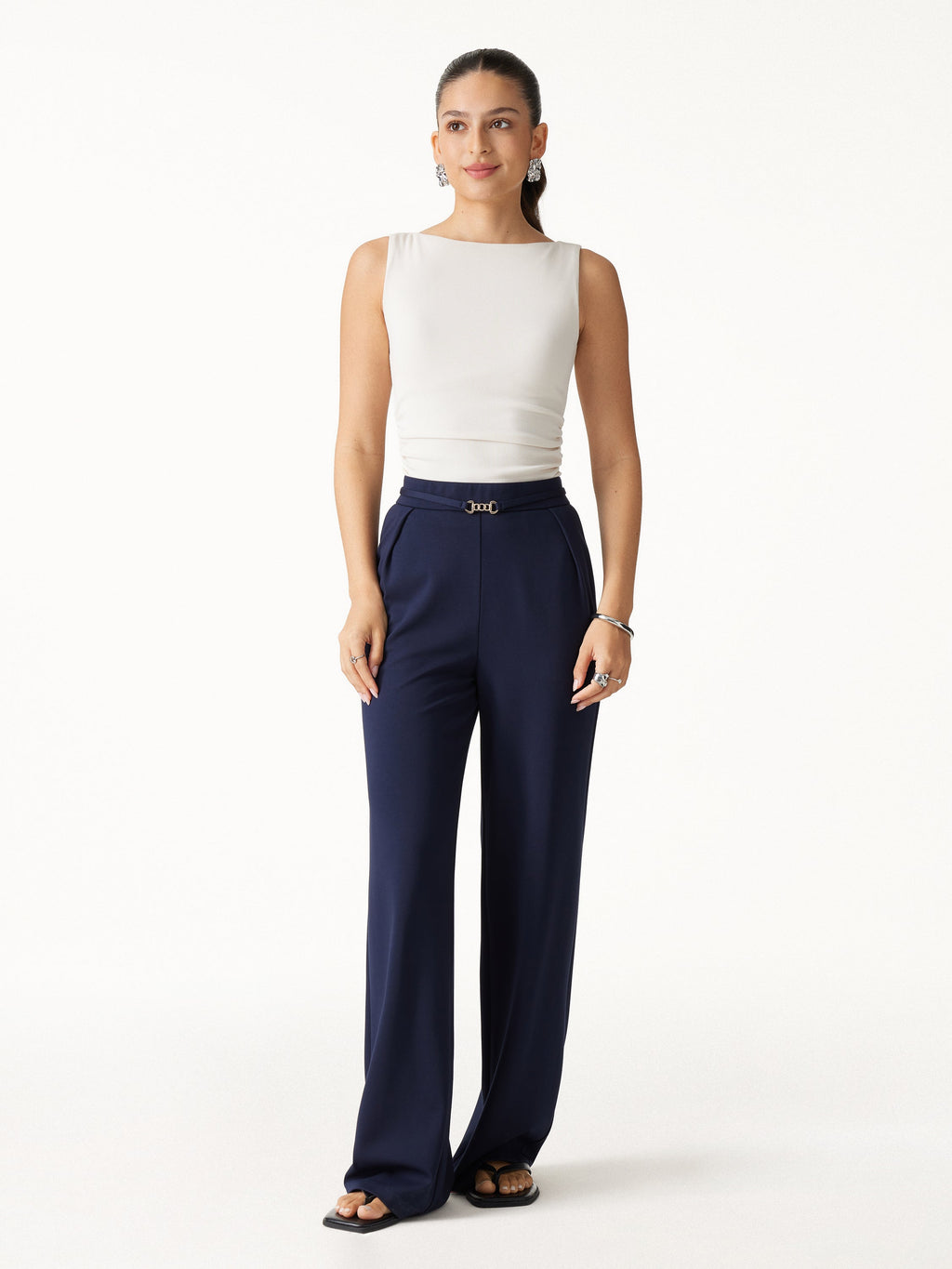 OGLmove Women's Ponte High-Rise Wide-Leg Pants with Pockets
