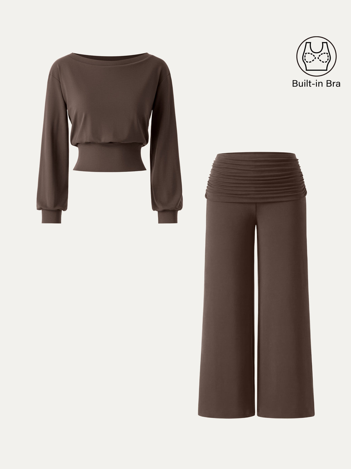OGLmove Women's Boatneck Bra & Wide Leg Pants Set with Pockets