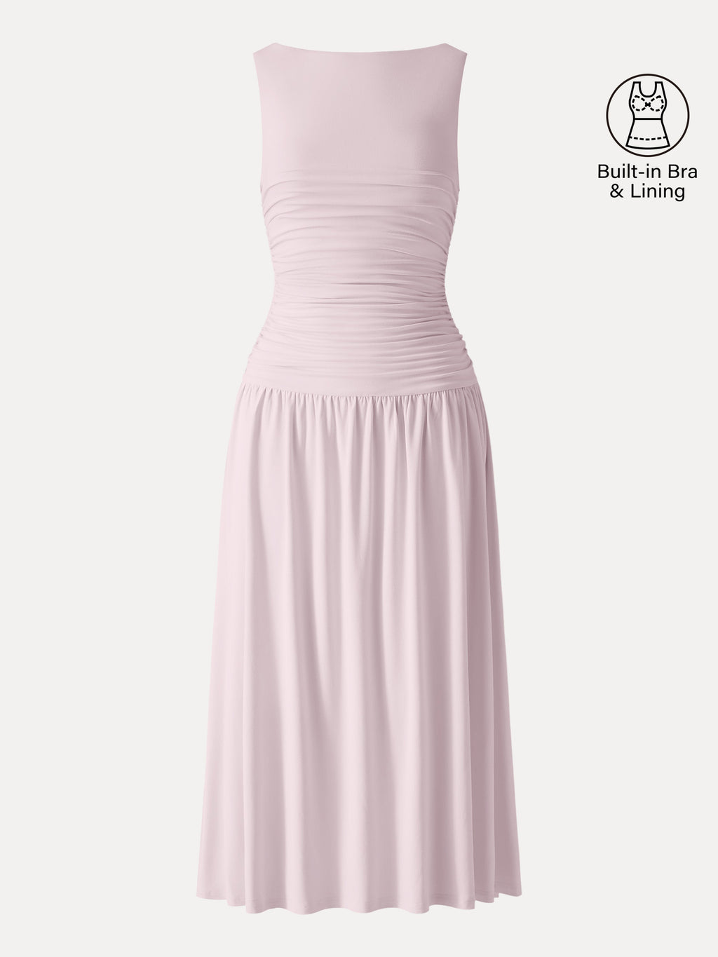 OGLmove Women's SkinKiss Cooling Boatneck Ruched Midi Bra Dress