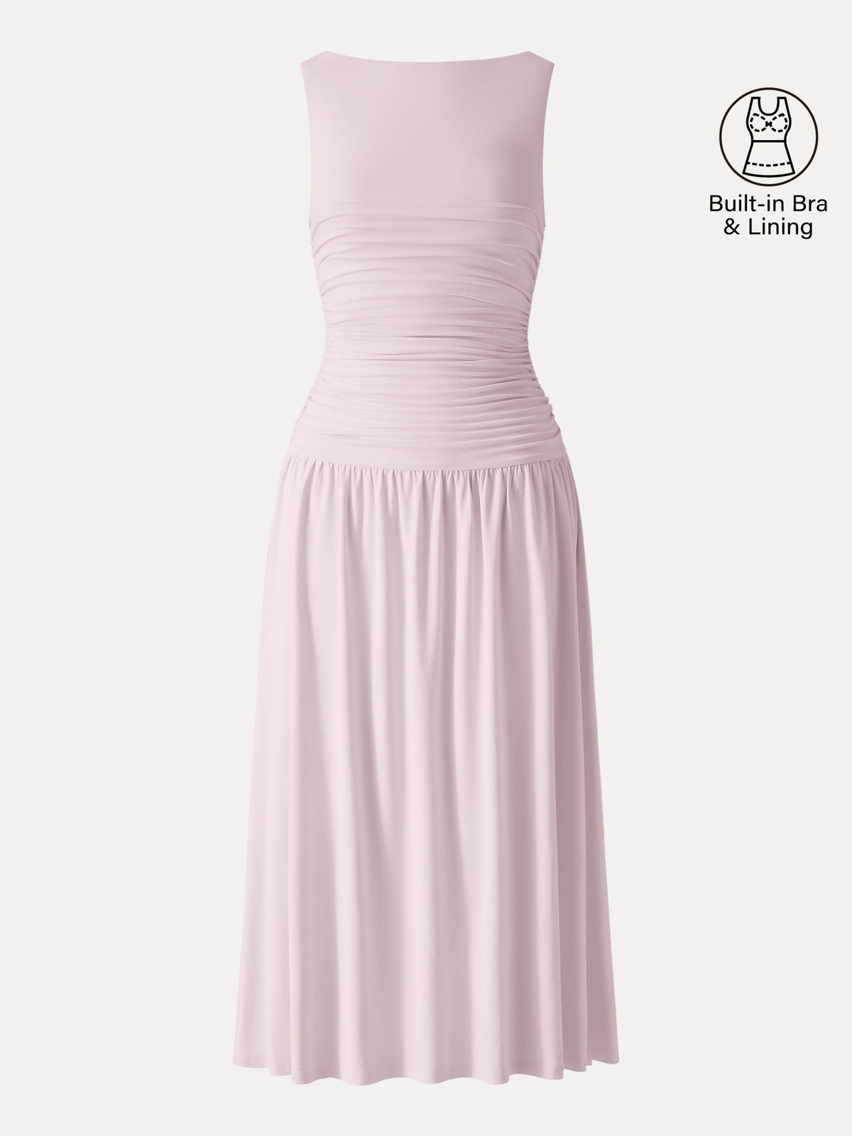 OGLmove Women's SkinKiss Cooling Boatneck Ruched Midi Bra Dress
