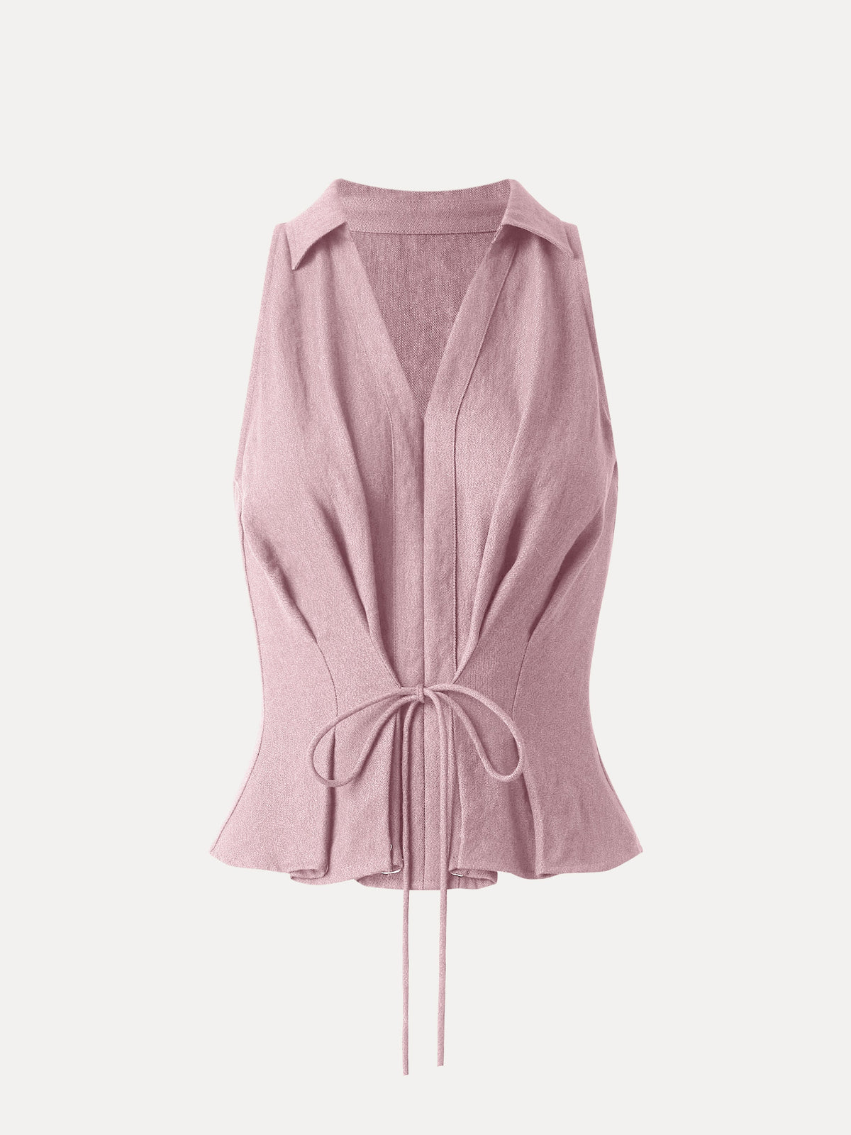 OGLmove Women's Collared V-Neck Pleated Sleeveless Top with Drawstring