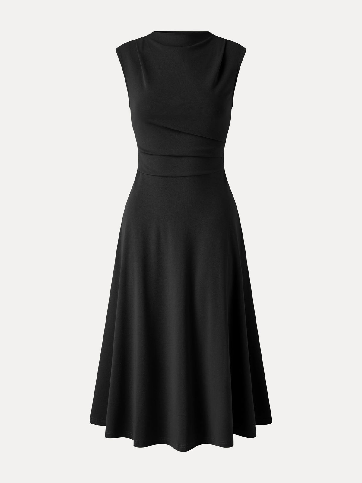 OGLmove Women's Viscose-Cotton Mock Neck Sleeveless Tucked Midi Dress