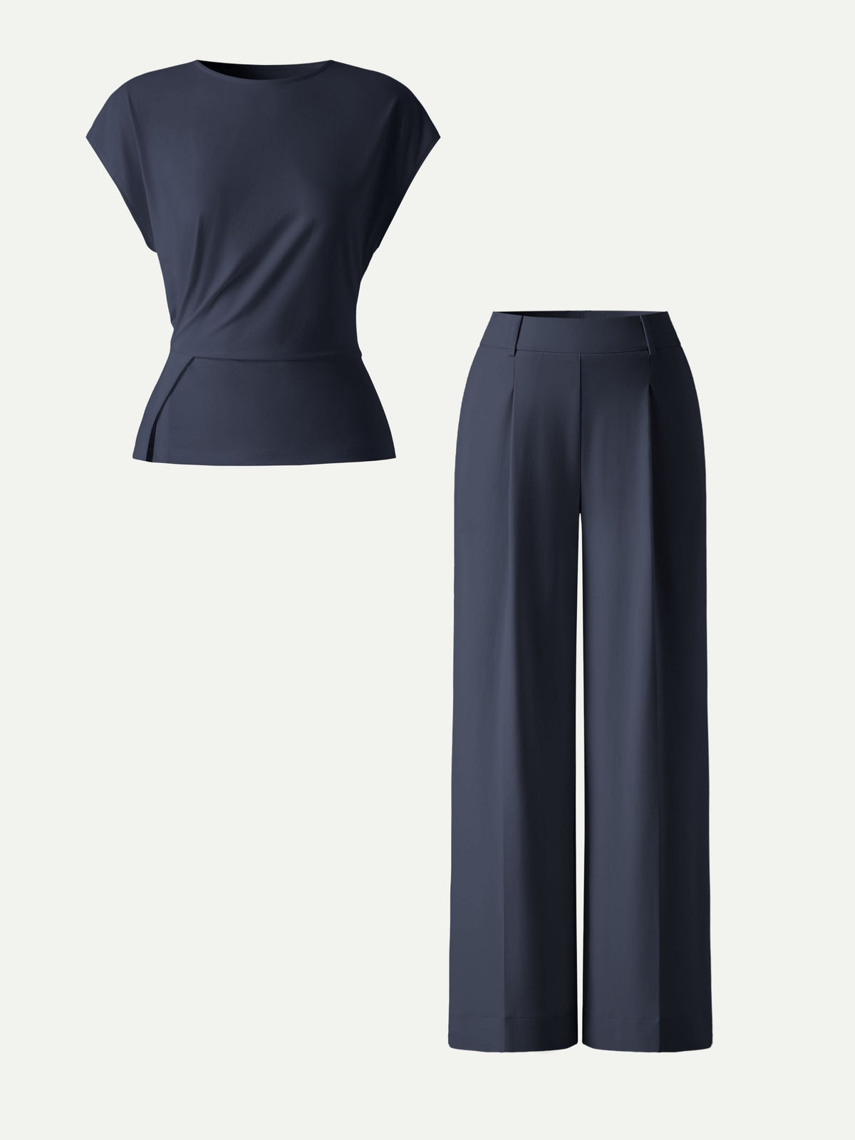 OGLmove Women's Round Neck Cap Sleeve Top & High Rise Wide Leg Pants Set