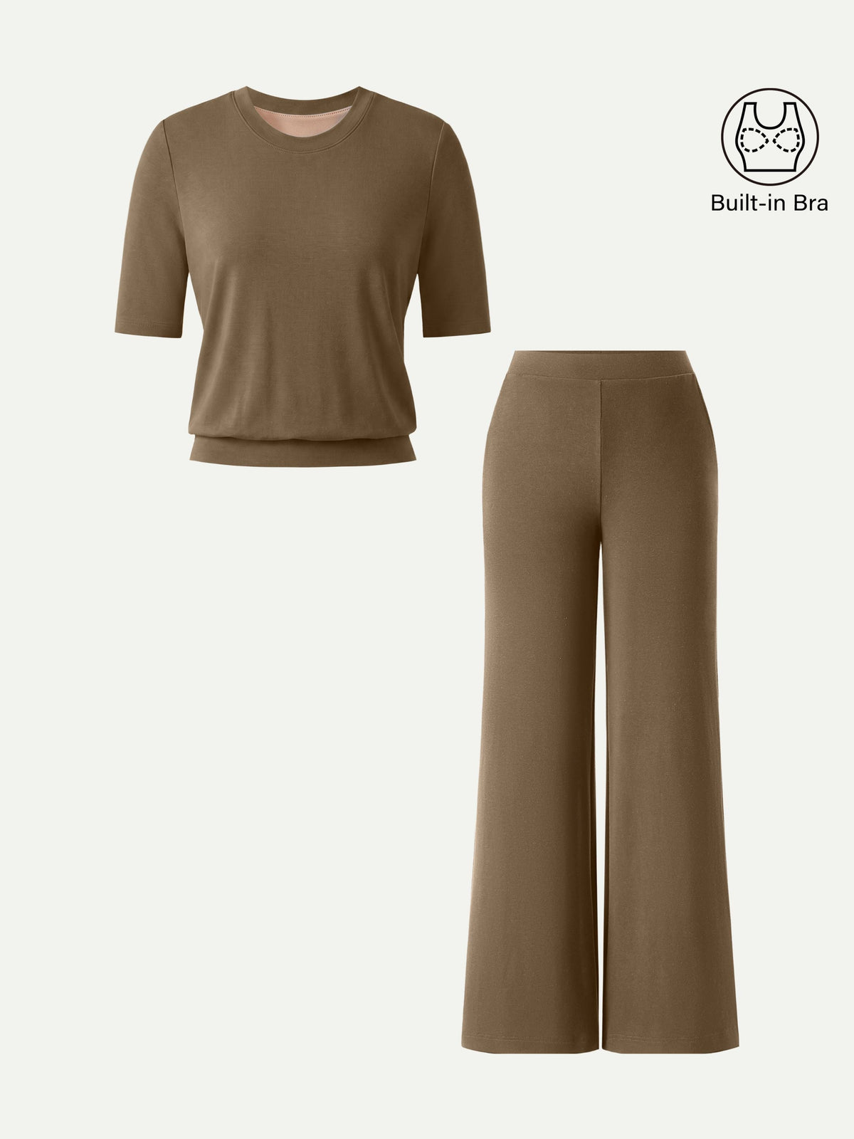 OGLmove Women's Mid Rise Wide Leg Pants & Crewneck Bra Top Set