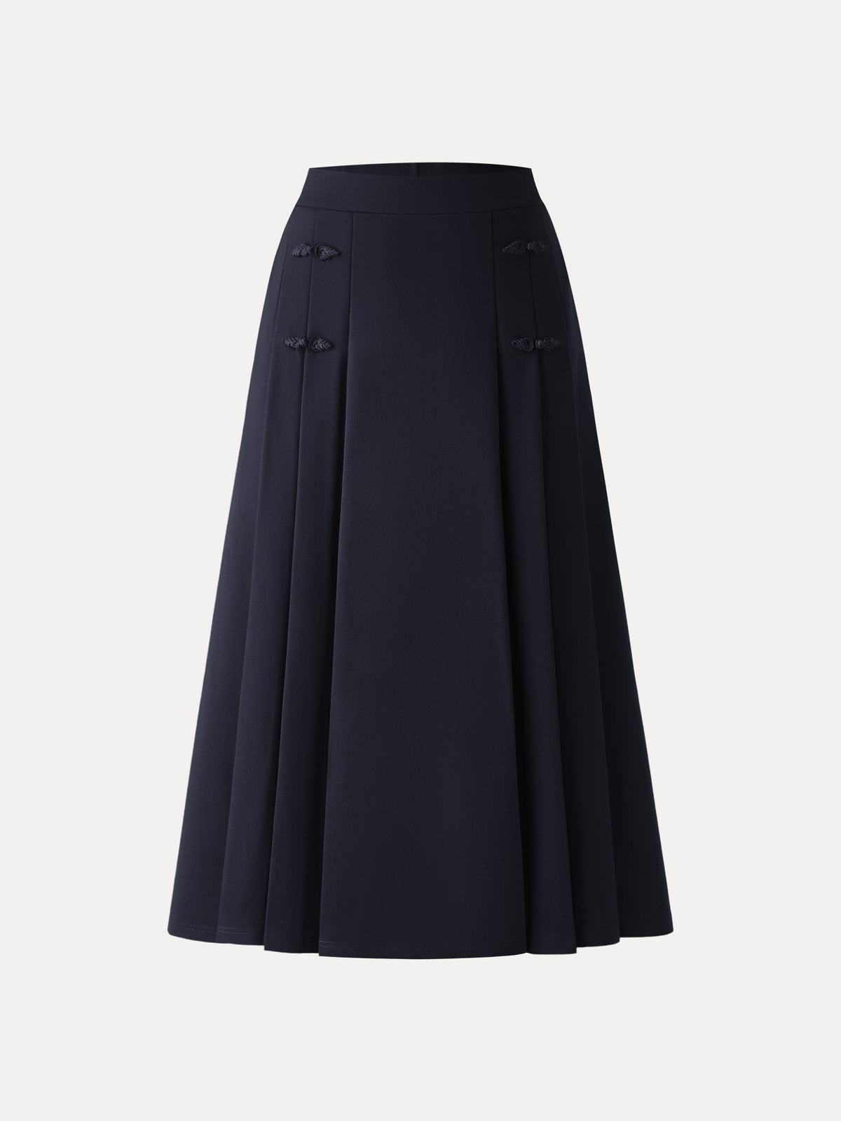 OGLmove Women's Pleated Frog Button Decor Midi A-Line Skirt